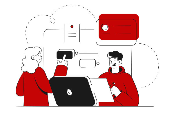Illustration von 2 Personen, die digital arbeiten