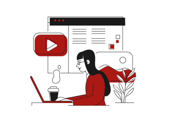 Illustration einer Person vor einem Rechner sitzend